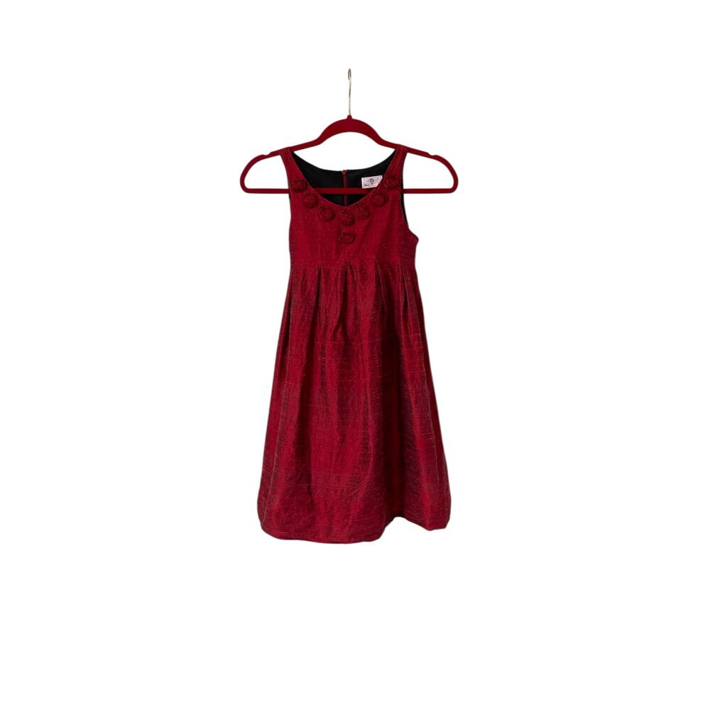 Florence Eiseman Dress Girls Silk Party Size 10 Red Rosette Bodice Sleeveless